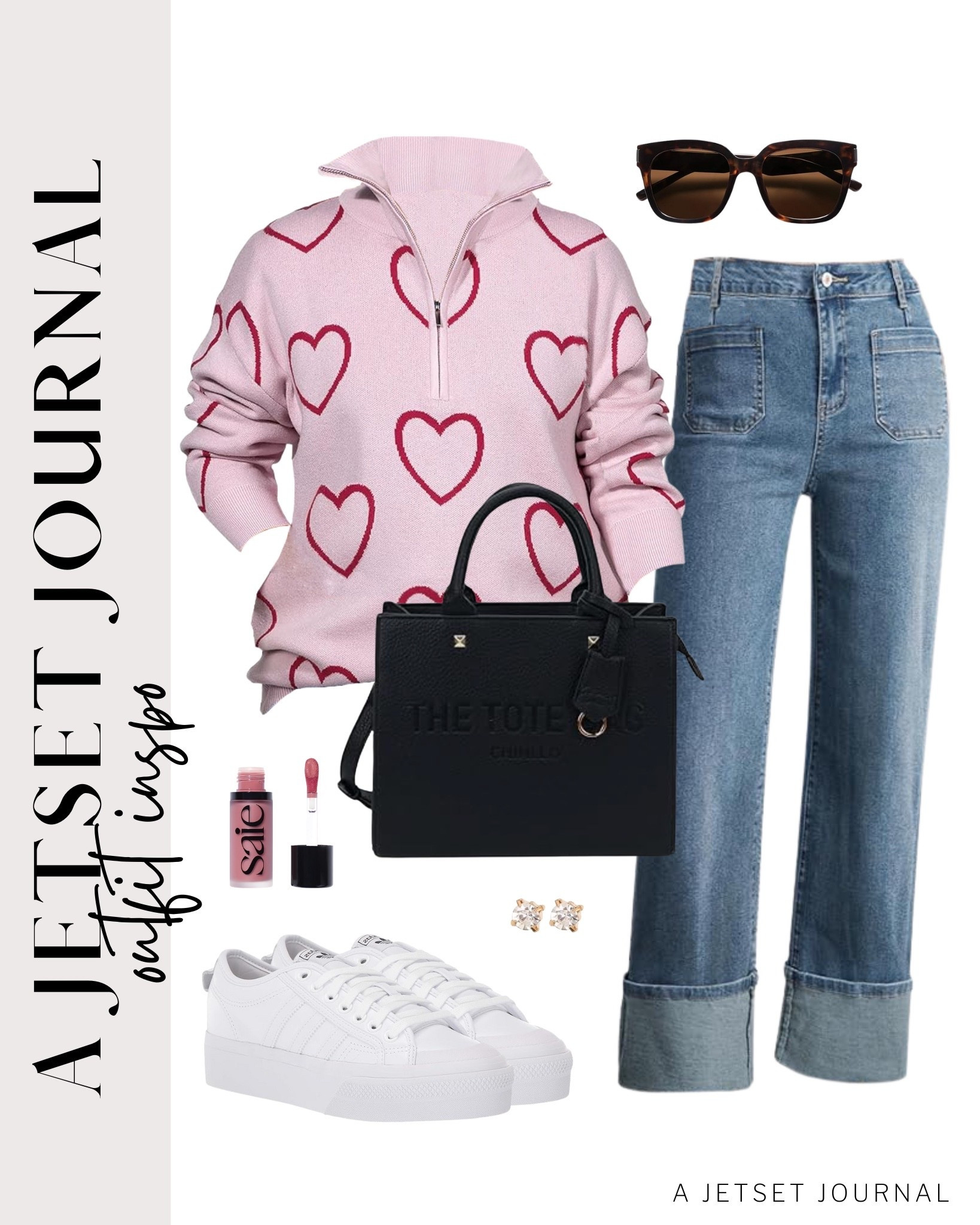 Keeping it cute and casual with a heart sweater, jeans, and star sneakers for Valentine's Day!
v neck valentine's sweatshirt, crossbody bag, saie dew liquid blush,  winter to spring outfit idea, casual look, vacation style, makeup must have, beauty favorite, functional bag, amazon fashion, affordable style

#LTKValentine #LTKSeasonal #LTKU