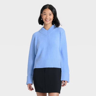 Women's Long Sleeve V-Neck Cozy Knit Boxy Pullover Sweater - A New Day™ | Target