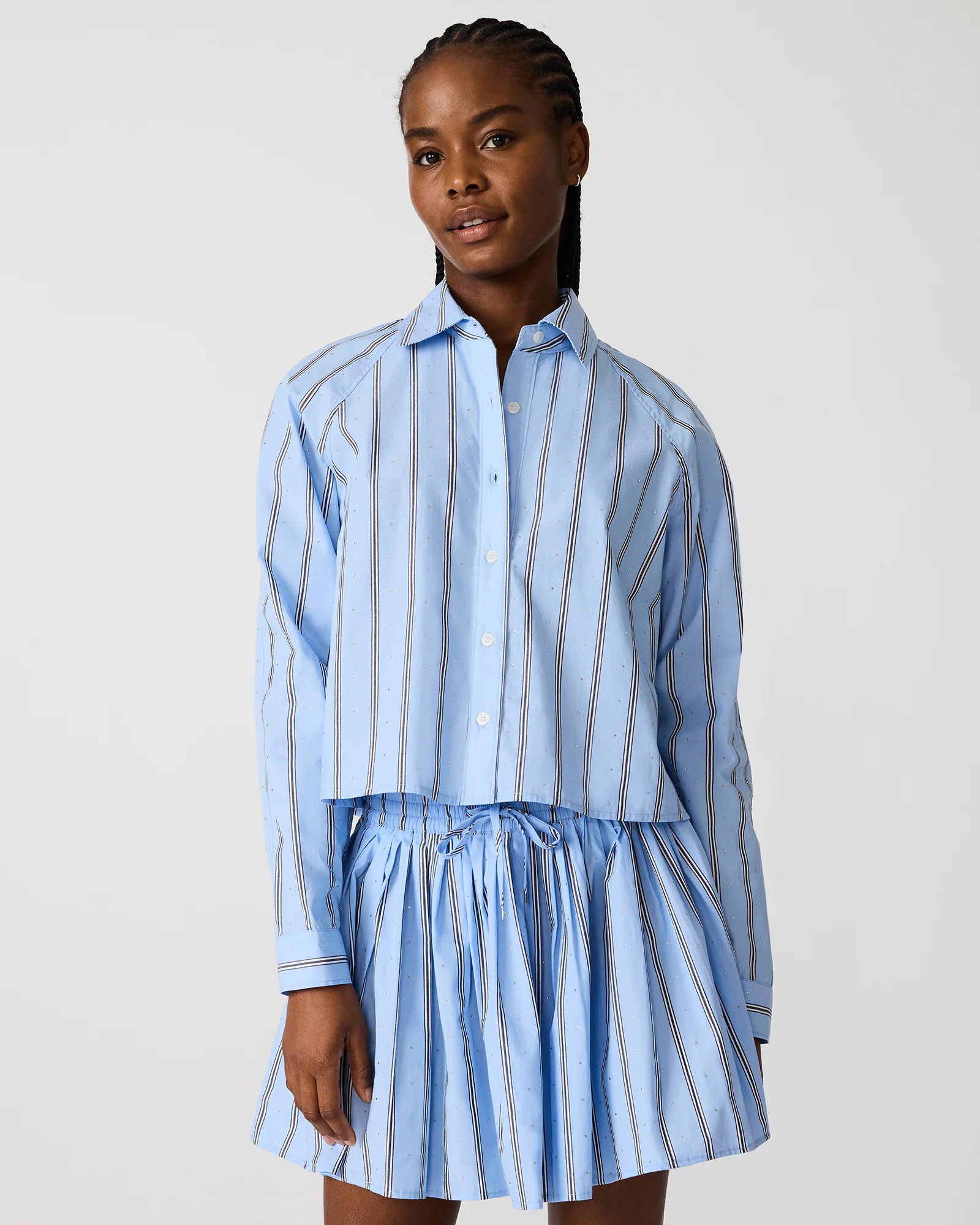 TESS Estate Blue Long-Sleeved Button-Up Women's Top | Steve Madden (US)