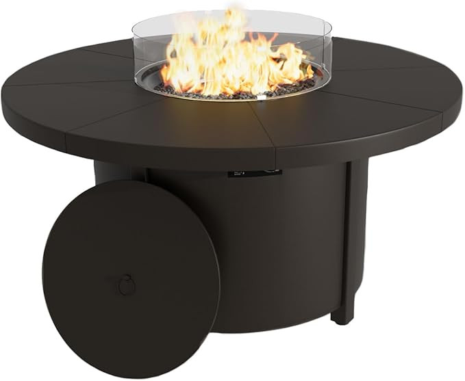 48" Round Propane Fire Pit,Steel Tabletop Fire Pit w Lava Rocks,55000 BTU Auto-Ignition CSA Certi... | Amazon (US)