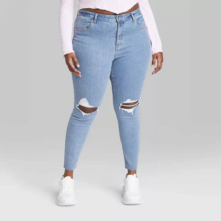 Women's Super-High Rise Distressed Skinny Jeans - Wild Fable™ Medium Wash | Target
