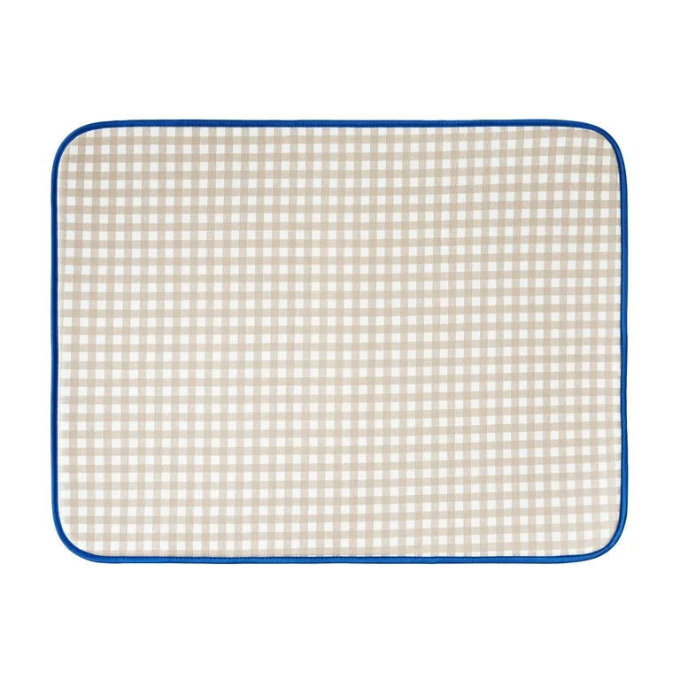 The Pioneer Woman Gingham Checkered Reversible Dish Drying Mat, 18" x 24", Blue and Taupe | Walmart (US)