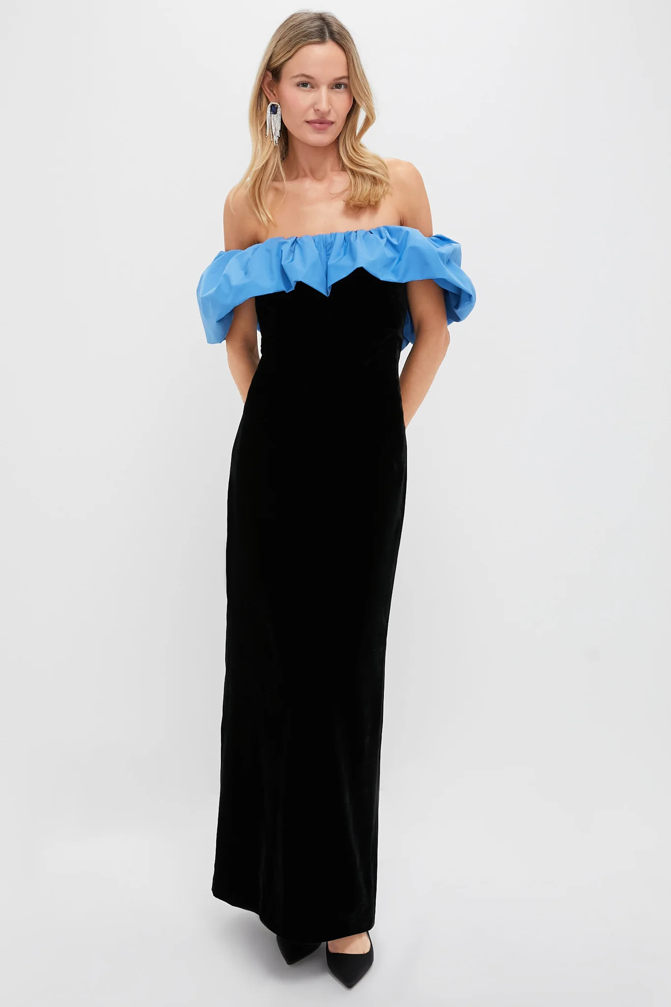 Zanzibar Blue and Black Velvet Artemis Dress | Tuckernuck (US)