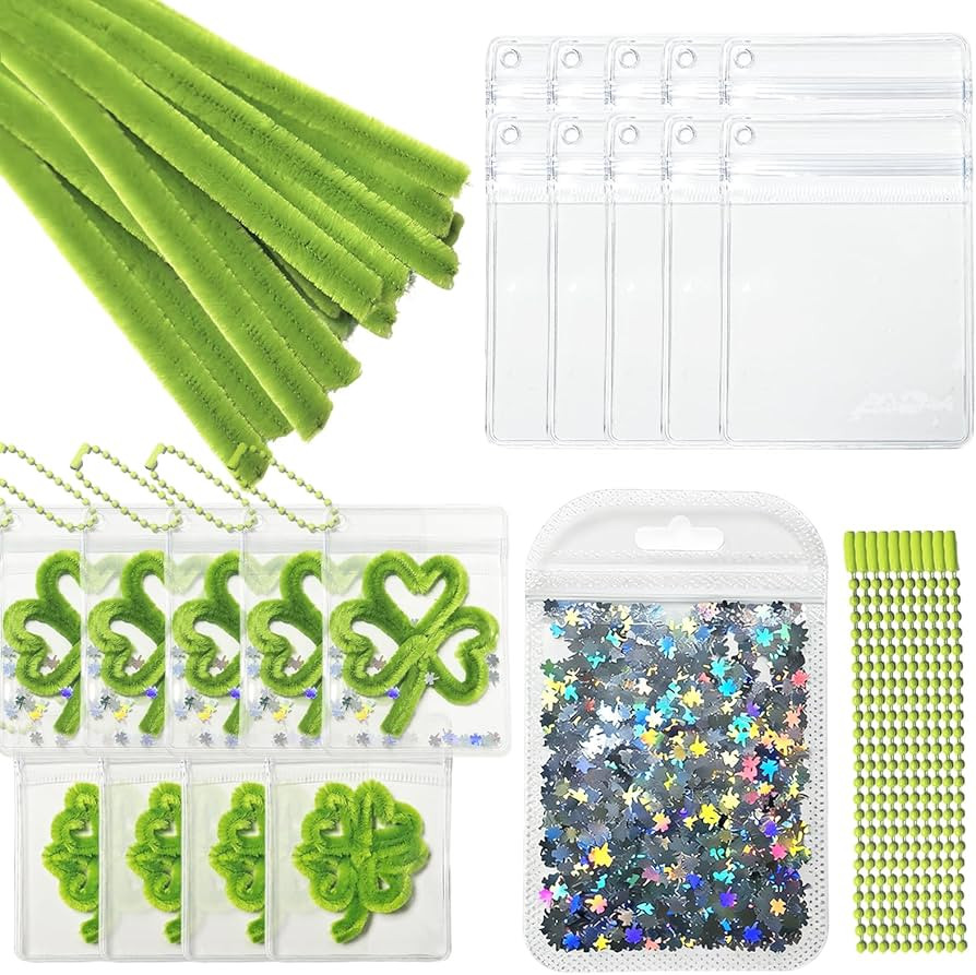Clover Pipe Cleaner DIY Kit, Makes 10 Complete Lucky Crafts with PVC Clear Bags & Hanging Keychai... | Amazon (US)