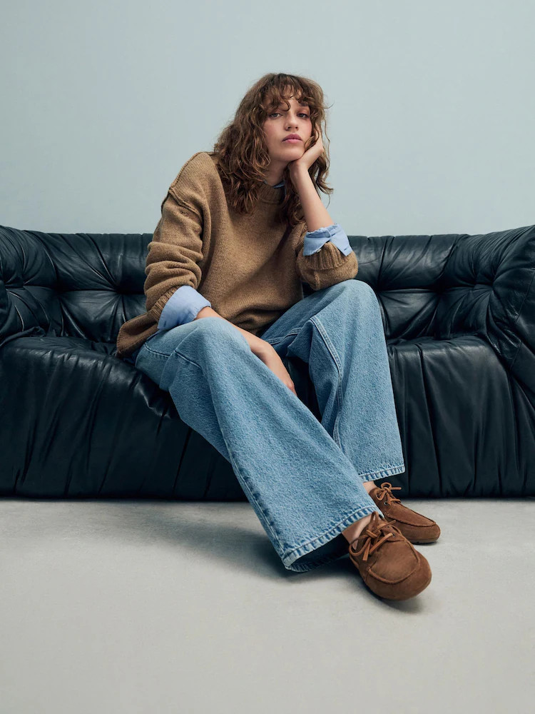 Tan Brown Suede Standard Fit Leather Round Toe Boat Shoes | Next EU