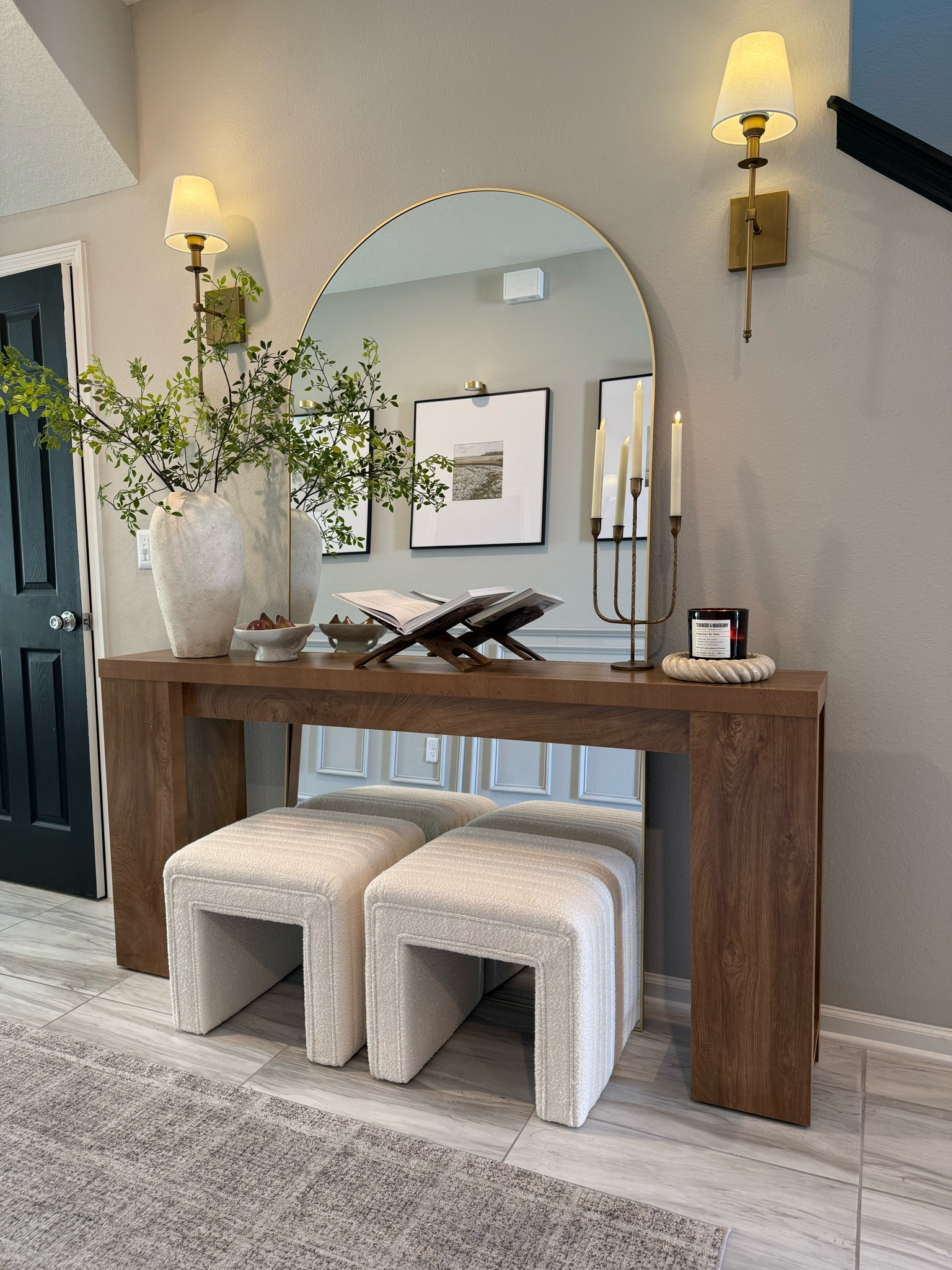 Entryway details- love this new console table and these faux stems 🤎 mirror is in the size 81 x 41. I’ve linked other available console table colors! 

Amazon home find, console table, designer inspired, entryway, entryway decor, spring decor 

#LTKHome