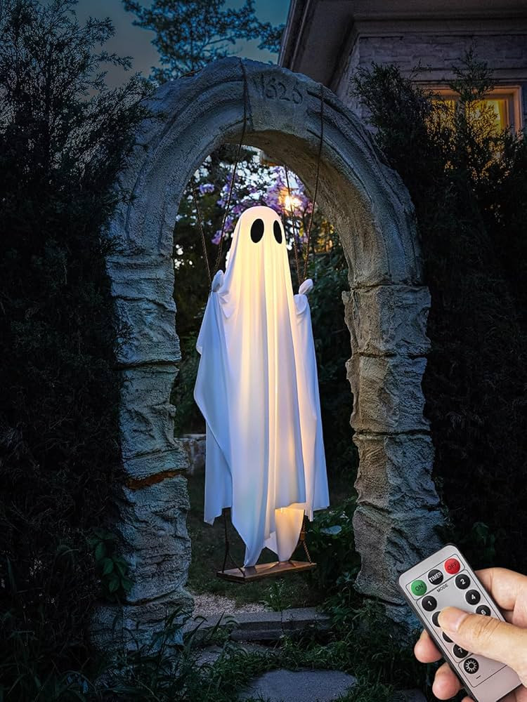 Halloween Decorations Outdoor - 5 FT Large Hanging Swing Ghost Halloween Decor with String Lights... | Amazon (US)