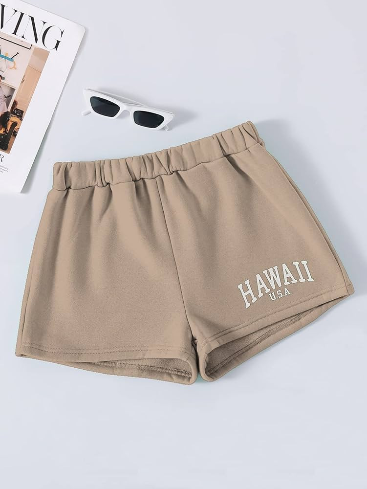 TopGlory Shorts for Women Letter Graphic Track Shorts (Color : Khaki, Size : Small) | Amazon (US)