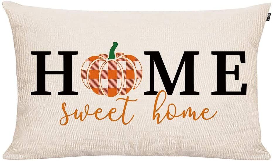 DecorX Fall Throw Pillow Cover Autumn Decor Home Sweet Home Plaid Pumpkin Pillow Cover 20x12 inch... | Walmart (US)