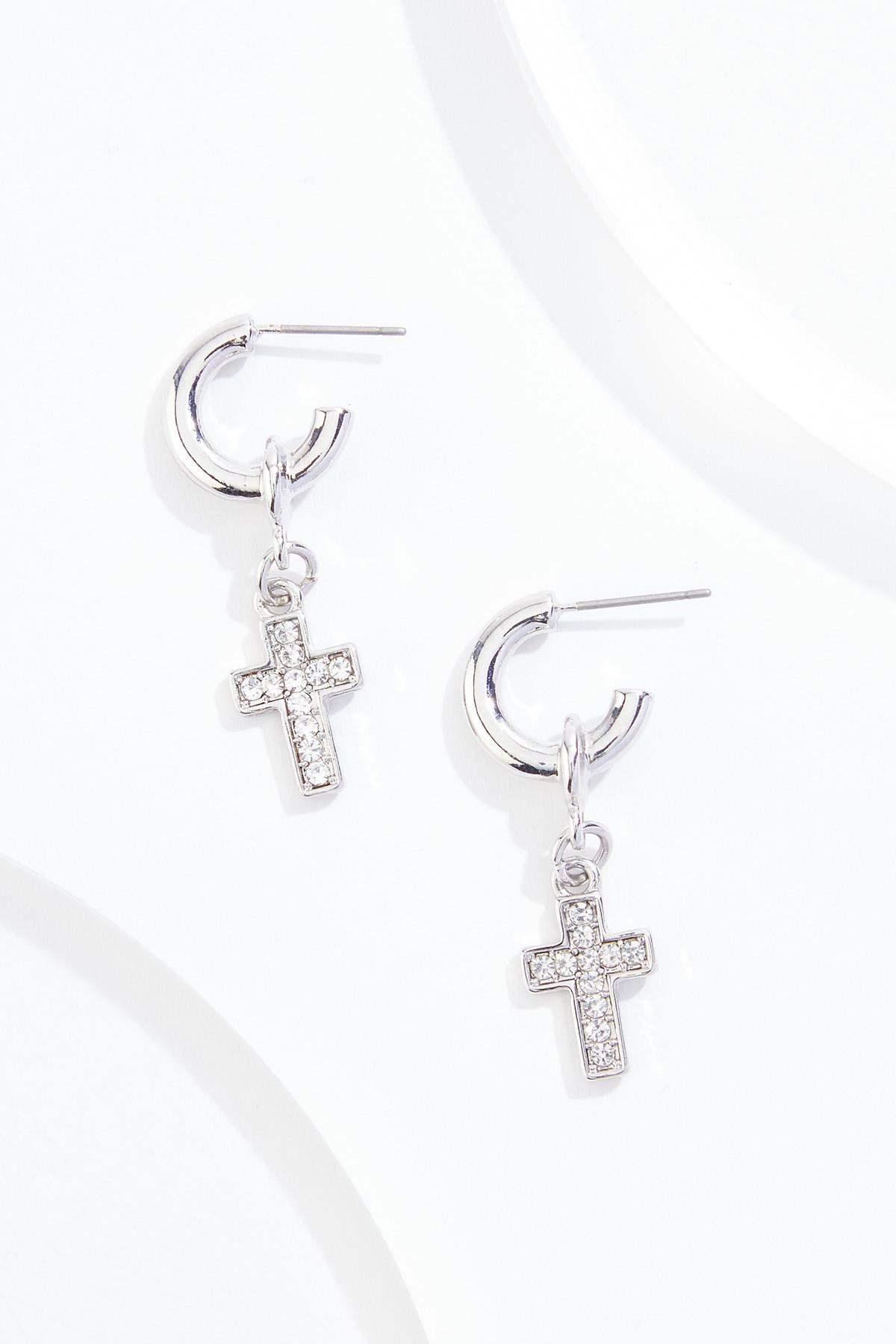 Cubic Zirconia Cross Huggie Hoop Earrings | Cato Fashions