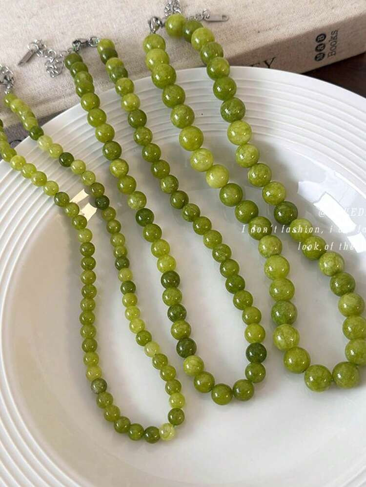1pc French Green Grape Handmade Beaded Natural Stone Choker Necklace, Layering Minimalist Necklace, Suitable For Summer | SHEIN US | SHEIN