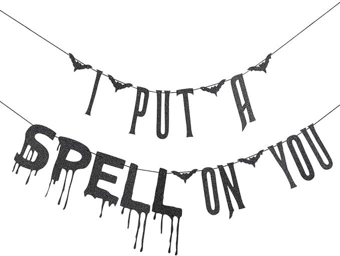 I Put A Spell On You Banner Black Glittery- Halloween Party Decorations,Bat Decorations,Hocus Poc... | Amazon (US)