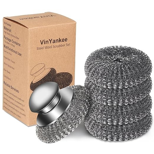 5Pcs Steel Wool Scrubber with Replacement Wire Sponge Pads Set, Stainless Steel Scrubber with Han... | Amazon (US)