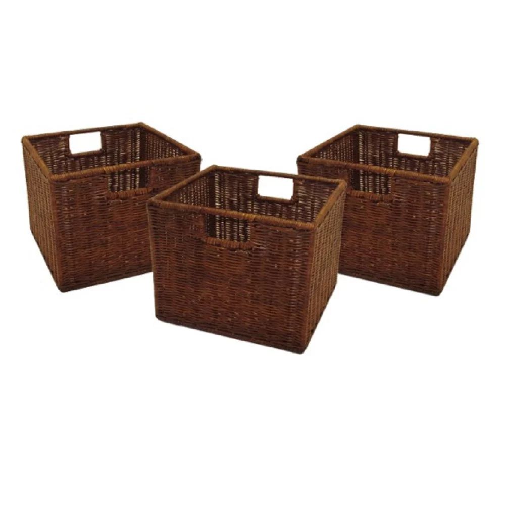Winsome Wood Leo 3-Pieces Wicker Basket Set, Walnut Rattan - Walmart.com | Walmart (US)