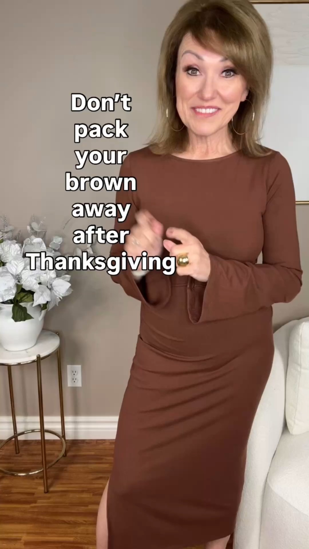 Yes!  You can wear brown for the holidays! 🤎

Brown is definitely having a moment and there’s no reason to pack it away after Thanksgiving.  Sure, you can pull out the red and green, but don’t leave brown behind.

I’ve got three easy ways to make brown festive and fun:

✨Faux fur - in cuffs or in a faux fur collar or wrap

✨A holiday statement necklace. I have on a poinsettia necklace but crystal and pearls work great too.

✨Metallic glam - a gold metallic wrap and bag instantly says holiday.  You can try some fun metallic shoes too!

Will you wear brown for the holidays?


#LTKSeasonal #LTKHoliday #LTKCyberWeek