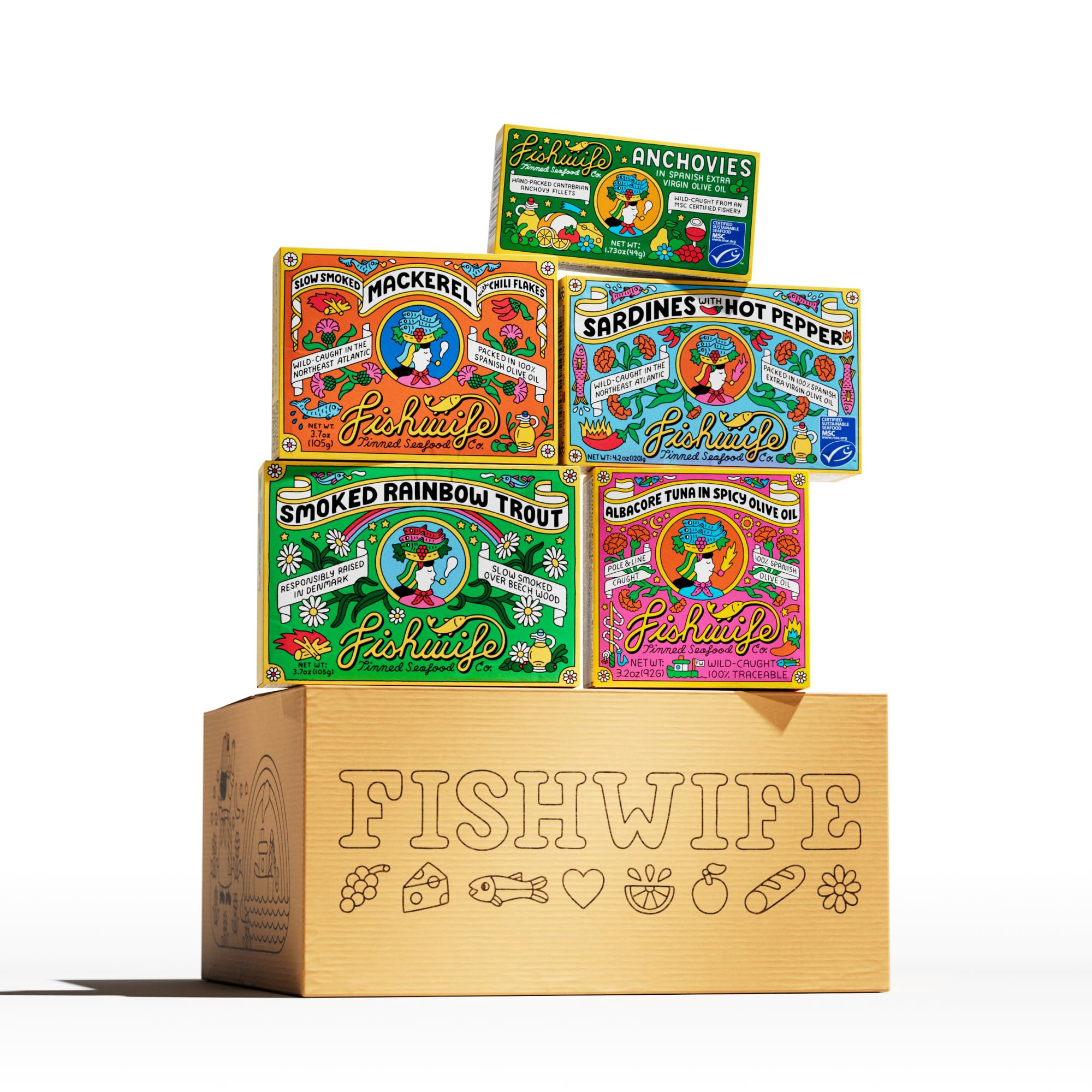 Fishwife Gift Set (5-Pack Variety with Cantabrian Anchovies, Sardines with Hot Pepper, Albacore T... | Amazon (US)