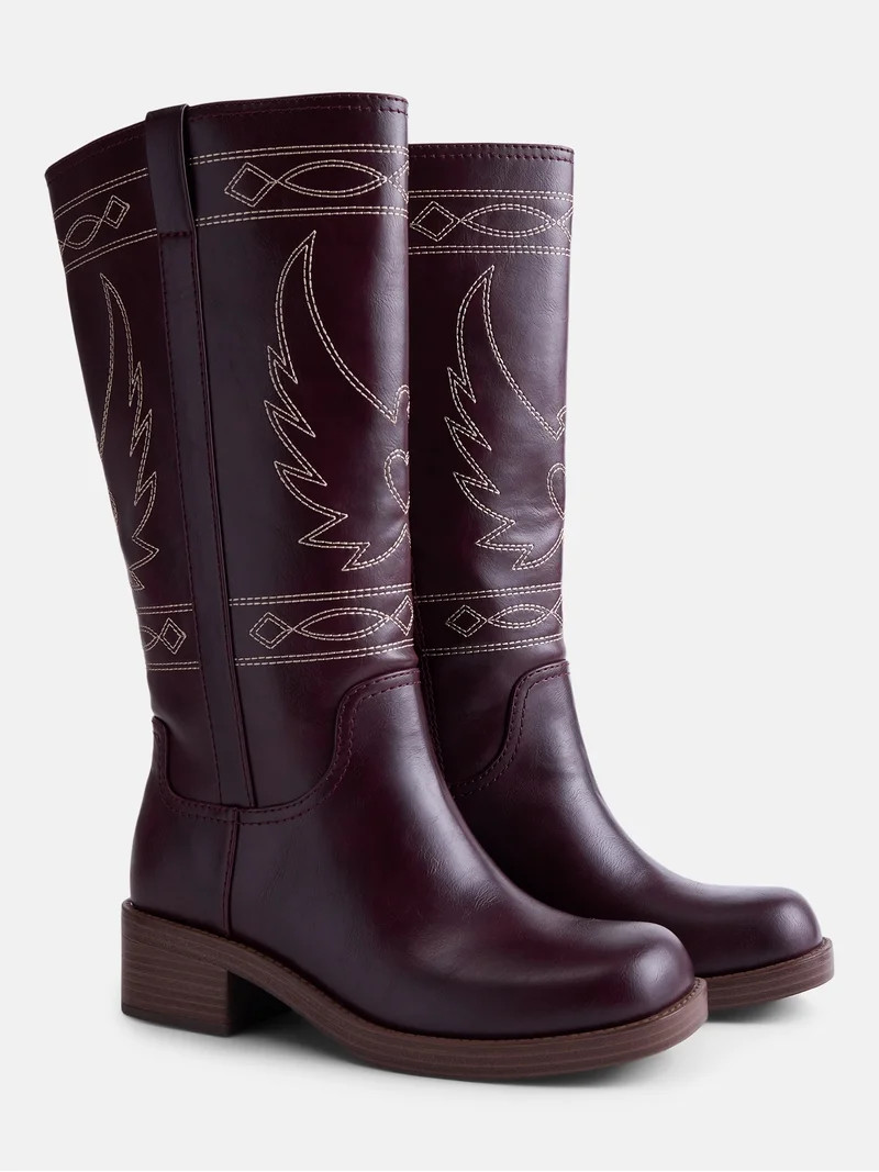 No Boundaries Women's Bird Embroidered Block Heel Boots | Walmart (US)