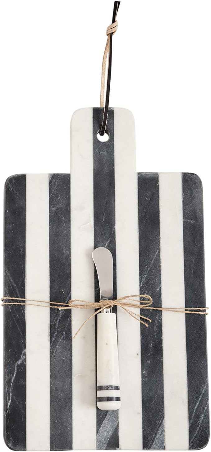 Mud Pie Striped Marble Board Sets (Paddle), board 16" x 7" | spreader 7"", Black,White | Amazon (US)