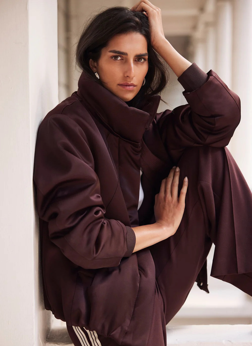 Burgundy Satin Bomber Jacket | Mint Velvet