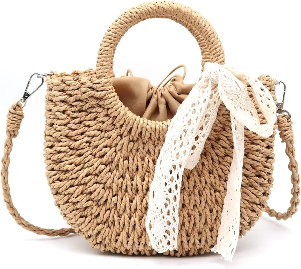 Straw Clutch Top Handle Handbags Rattan Straw Bag Summer Beach Tote Shoulder Bag Crossbody Travel... | Amazon (US)