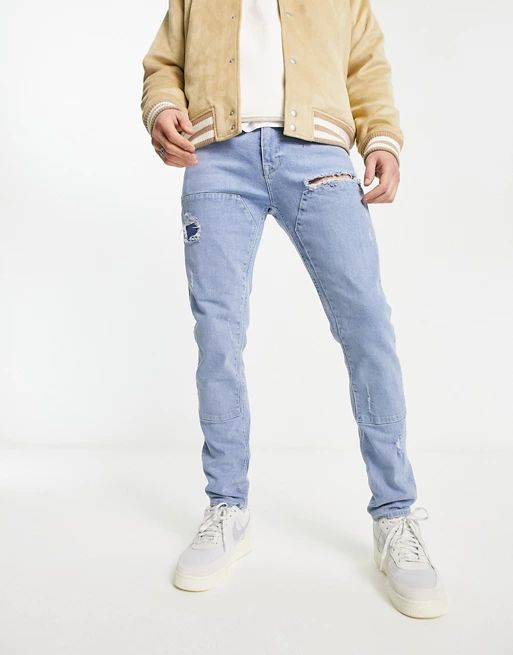 ASOS DESIGN skinny jeans in light wash blue cut and sew panelling | ASOS US