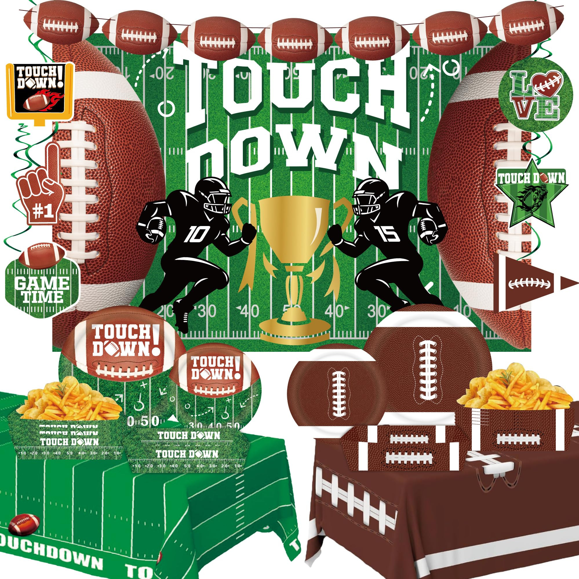 Football Party decorations Kit Serve 24,touch down Backdrop,Includes touchdown Plates, Dessert Pl... | Amazon (US)