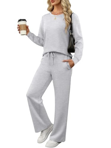 ANRABESS Women's 2 Piece Lounge Sets Casual Travel Outfits Wide Leg Tracksuit Sweatsuits Matching Set 2026 Fall Clothes Grey Large | Amazon (US)