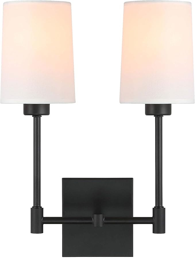 XiNBEi Lighting Wall Lamp, 2 Light Black Bedroom Wall Light with Fabric Shade for Bedside & Livin... | Amazon (US)