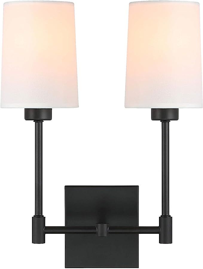 XiNBEi Lighting Wall Lamp, 2 Light Black Bedroom Wall Light with Fabric Shade for Bedside & Livin... | Amazon (US)