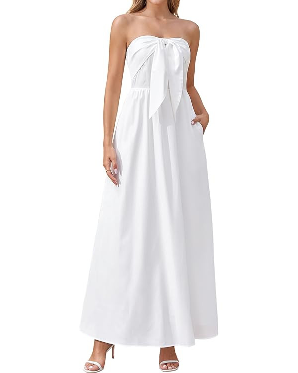 EYNMIN Womens Floral Boho Maxi Dresses Summer Casual Strapless Tube Flowy Beach Long Sundress Rem... | Amazon (US)