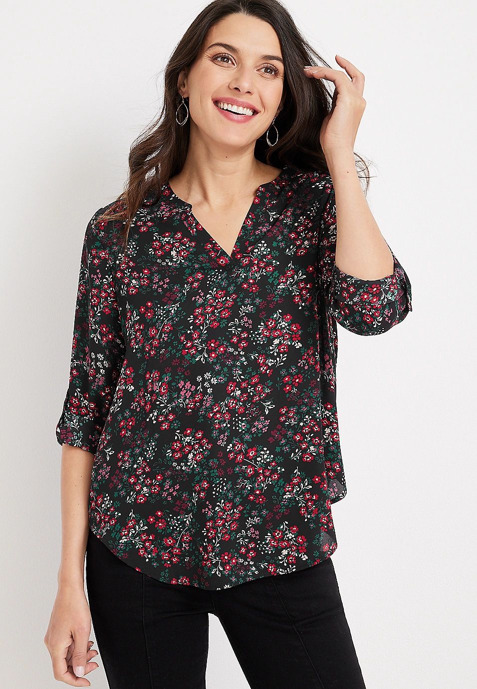 Atwood Floral 3/4 Sleeve Popover Blouse | Maurices