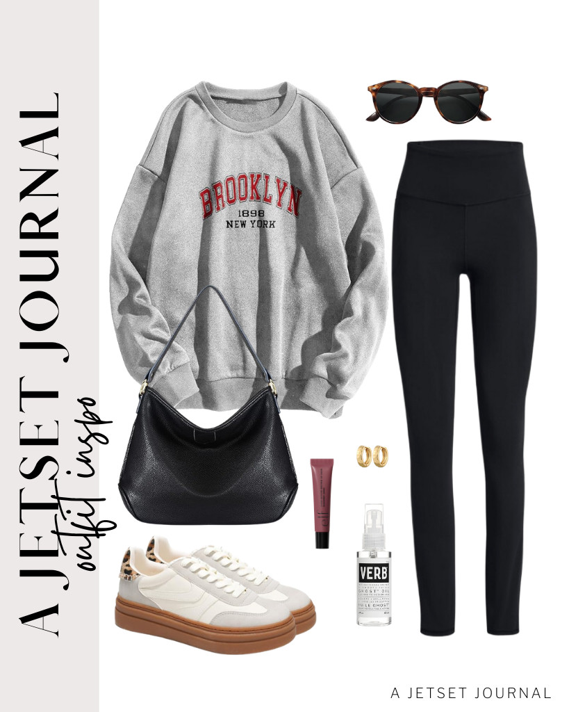 If you need a quick outfit for grocery shopping or daily errands, you will love this oversized graphic sweatshirt. It pairs perfectly with black high-waisted leggings and cozy platform sneakers from Project Cloud. To complete the look, add a Montana West hobo shoulder bag, gold hoop earrings, and round retro sunglasses. 

 #LTKSeasonal #LTKSaleAlert #LTKTravel