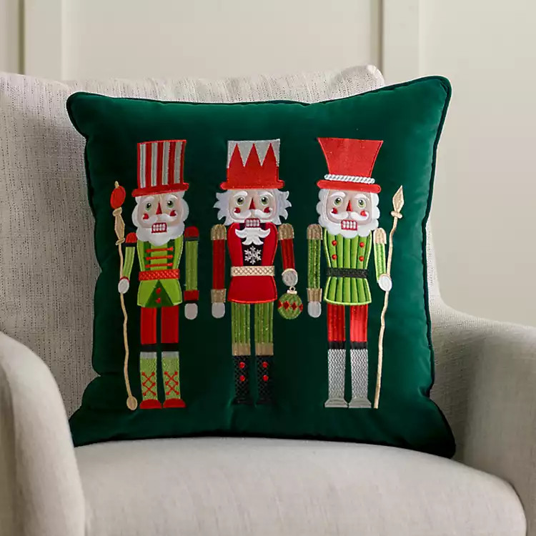 Green Velvet Nutcracker Trio Pillow | Kirklands