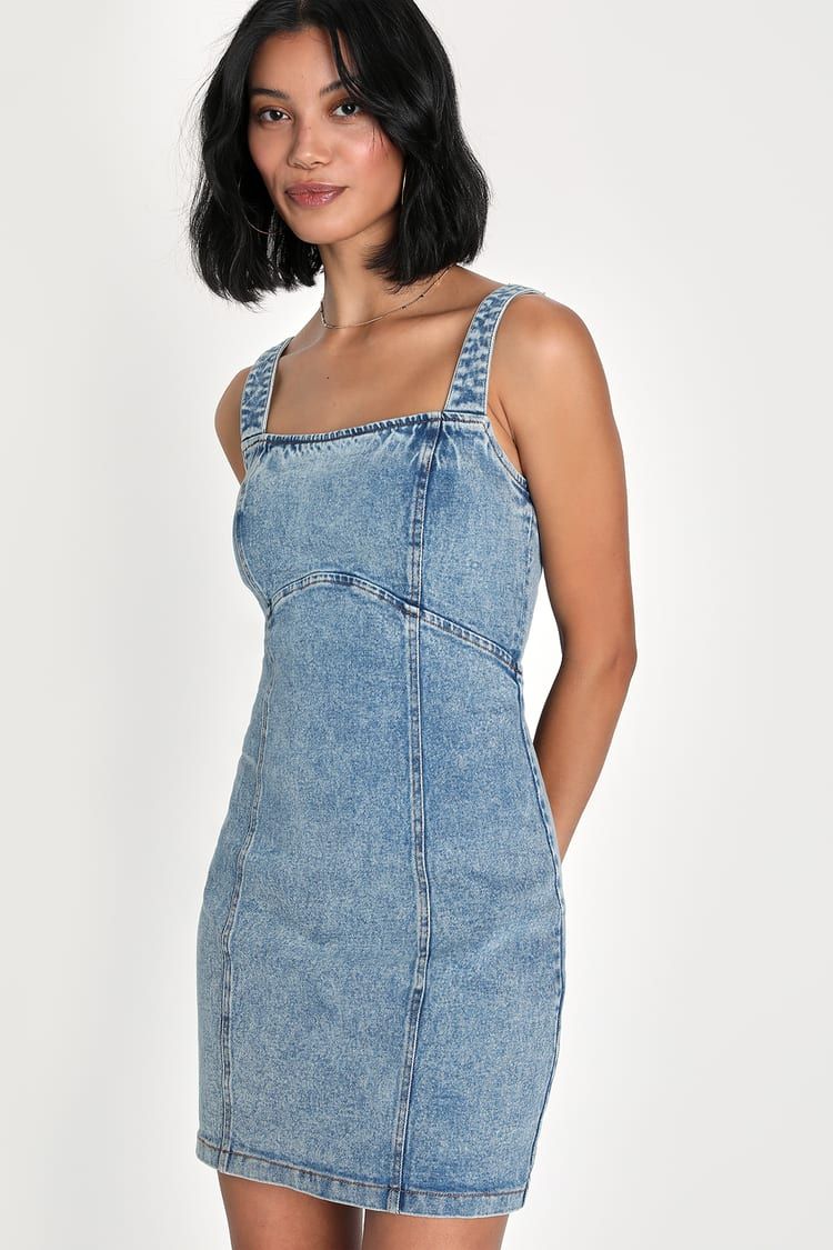 Cool Impression Medium Wash Lace-Up Denim Mini Dress | Lulus