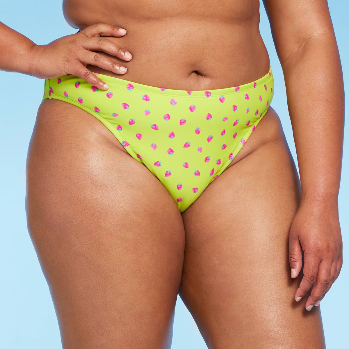 Women's High Leg Extra Cheeky Bikini Bottom - Wild Fable™ Green Strawberry Print X | Target