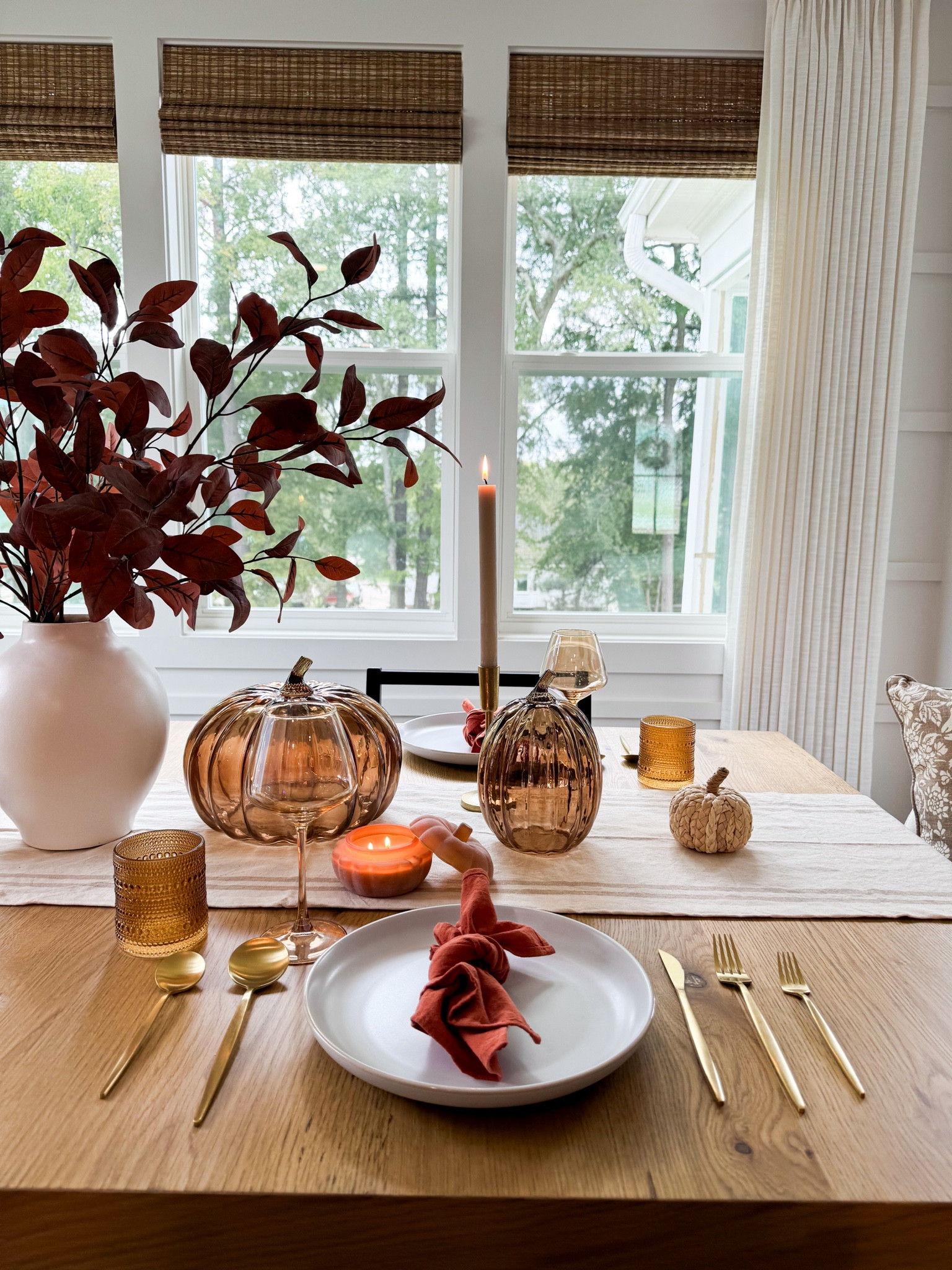  ✨Fall Tablescape for hosting 

Fall table, Tablescape, fall table decor, fall centerpiece, fall decorating

