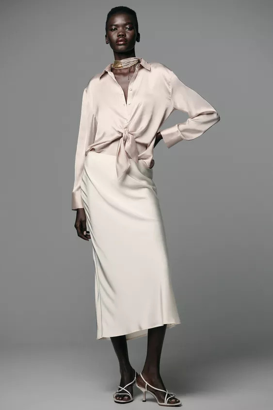 SATIN SHIRT WITH KNOT | Zara UK