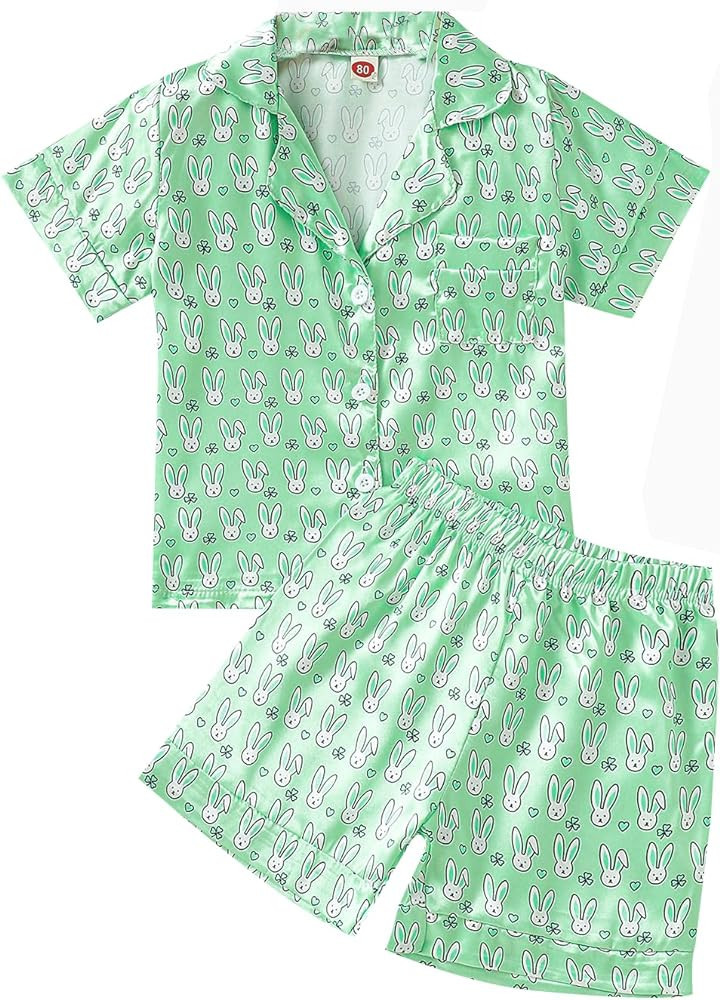 Toddler Baby Boy Girl Easter Pajamas Set Bunny Short Sleeve Shirt Shorts 2 Pieces Pj Set Unisex E... | Amazon (US)