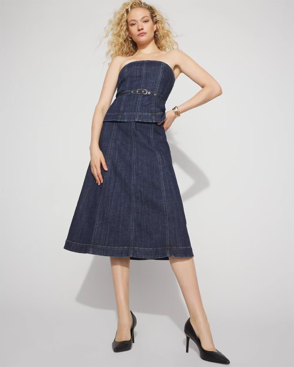 Petite Strapless Denim Midi Dress | White House Black Market | White House Black Market