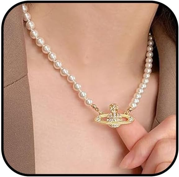 Saturn Pendant Pearl Necklace for Women Freshwater Pearl Necklace Y2K Pearl Choker Necklace Satur... | Amazon (US)
