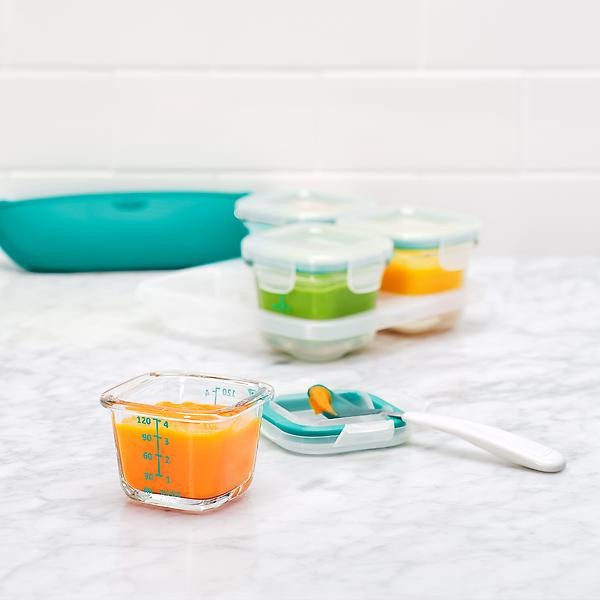 OXO Tot 4 oz. Teal Glass Baby Blocks | The Container Store