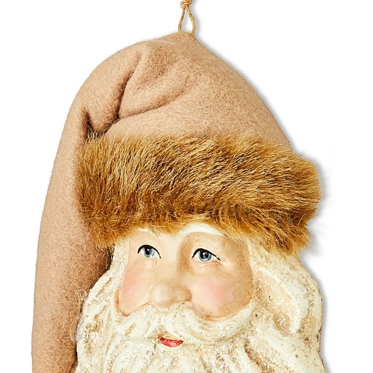 Brown and White Paper Mache Santa Fur Trim Christmas Ornament, Cabin Chic Theme, 6.6", by Holiday... | Walmart (US)