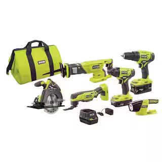 RYOBI ONE+ 18V Lithium-Ion Cordless 6-Tool Combo Kit with (2) Batteries, Charger, and Bag-P1819 -... | The Home Depot