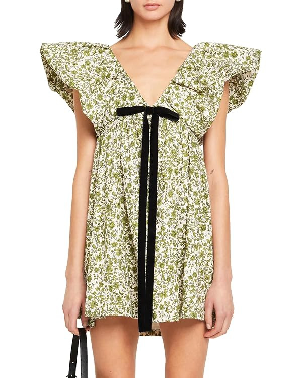 hibshaby Women's Floral Print Mini Dress V Neck Puff Sleeve Dress Short Babydoll Bow Dress | Amazon (US)