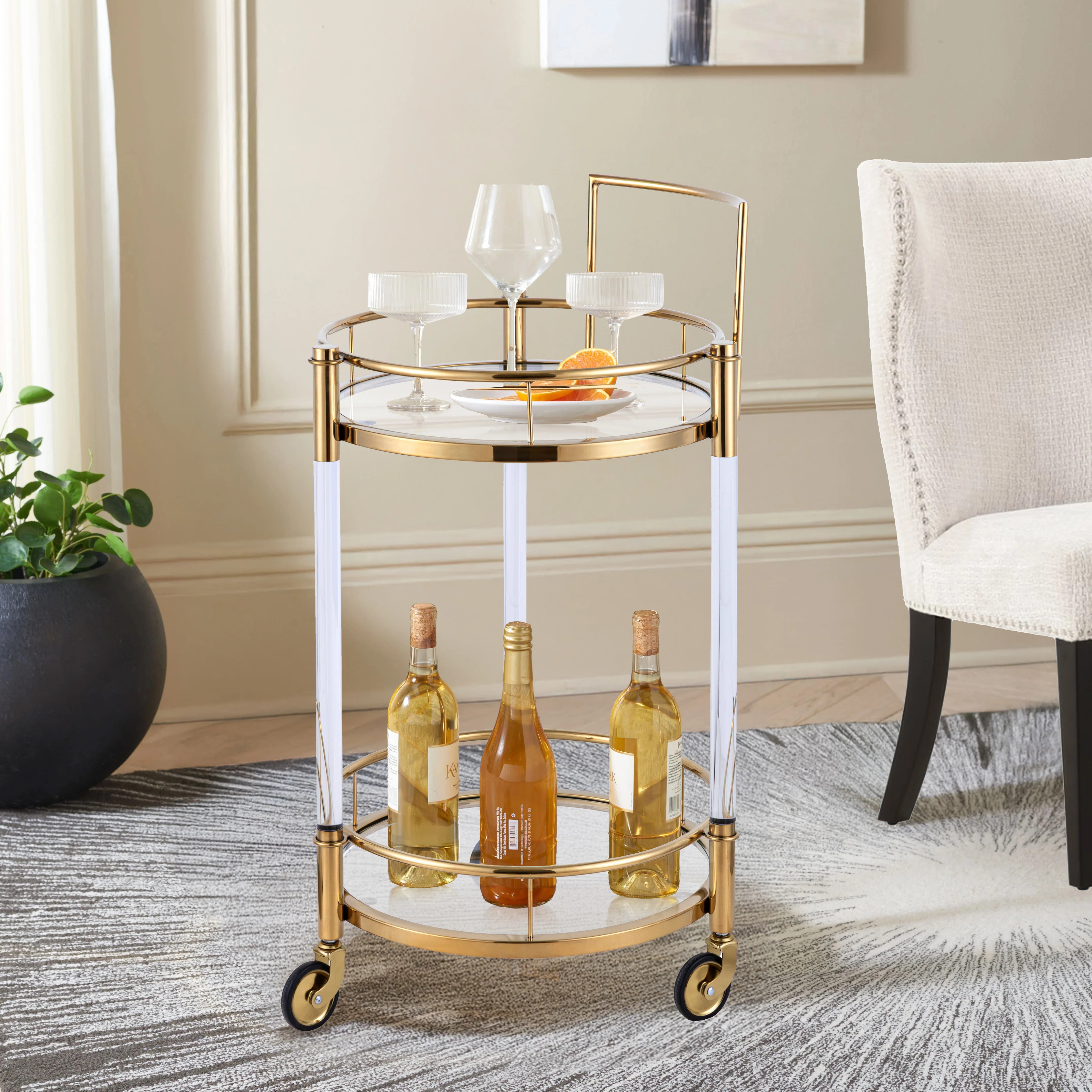 Crystallin 2-tier  Bar Cart With Gold Accents & Wheels | Wayfair North America