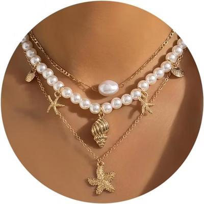 Summit Adventure Layered Gold Shell & Starfish Necklace, Adjustable Boho Beach Jewelry for Women | Target