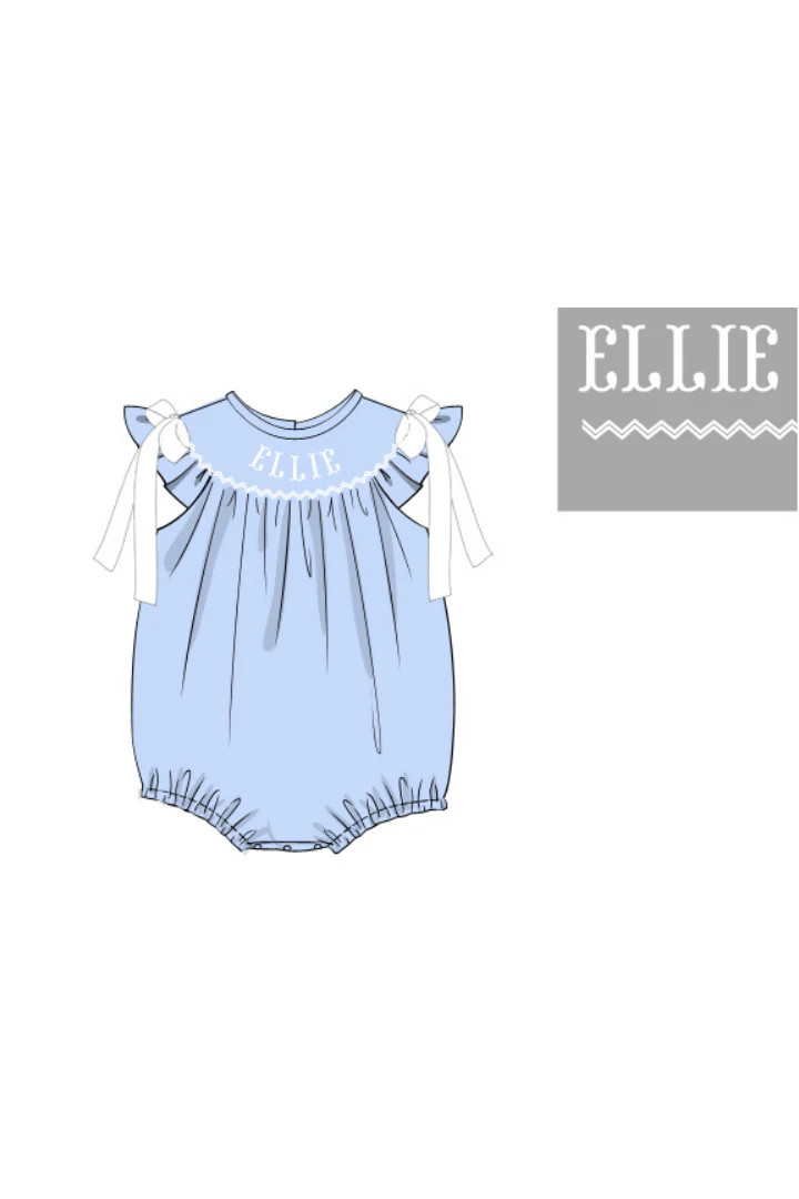 Pre-Order Smocked Custom Name Blue Pique Bubble | The Smocked Flamingo