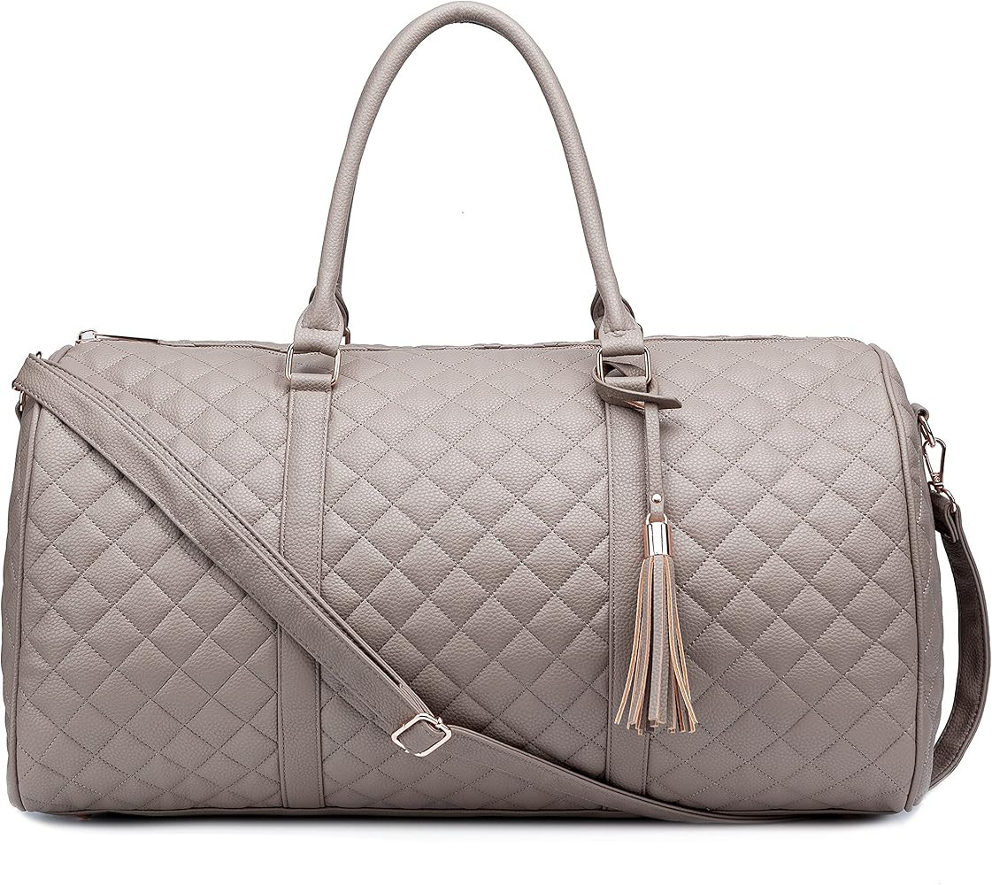 Women's Quilted Leather Weekender Travel Duffel Bag With Rose Gold Hardware - Large 22" Size Duff... | Amazon (US)