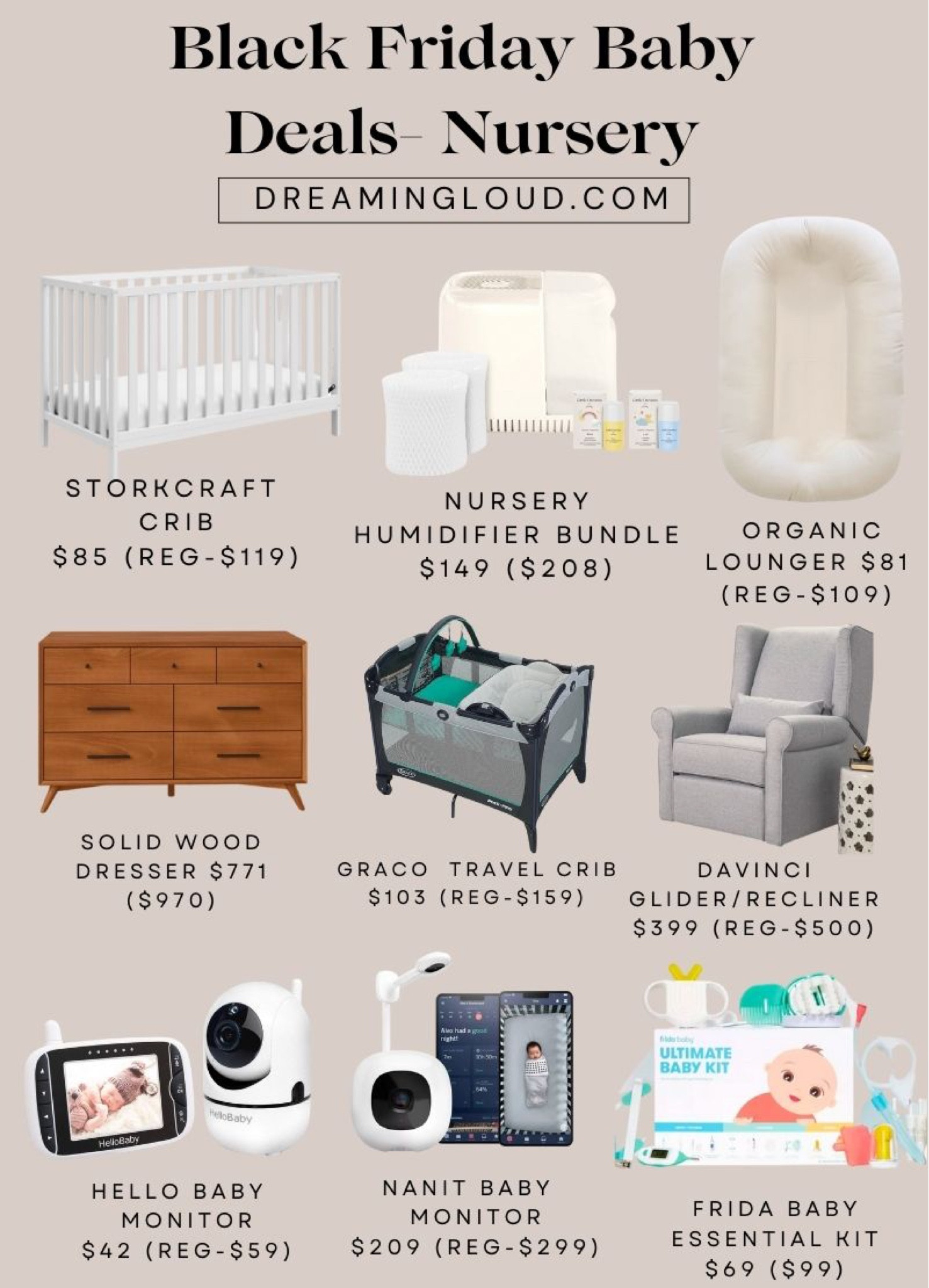 Black Friday deals on baby nursery essentials 
@getcanopy humidifier 
@snugglemeorganuc lounger 
@watfair solid wood dresser 
@graco pack and play 
@davinci recliner glider
@nanit baby monitor
@fridababy essential bundle 

#LTKCyberWeek #LTKbaby #LTKGiftGuide