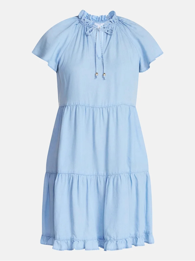 Time and Tru Women's Tiered Mini Dress with Flutter Sleeves, Sizes XS-XXXL | Walmart (US)